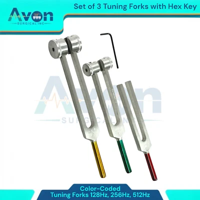 Horquillas de afinación no magnéticas con pesos 128Hz + 256Hz y 512Hz - con llave hexagonal -3PK Foto 1 de 4