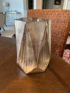 Mercury Glass Candle Holder Vase Hand Made Art Glass 7.5” Tall Metallic - Picture 1 of 7
