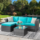 Blue Outdoor Sectional Sofa Set With Silver Gray Rattan Wicker