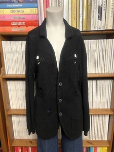 Cárdigan Jersey Diseñador Damas 8 10 S Agujeros Tejidos Envejecidos Negro Largo Grueso - Imagen 1 de 13