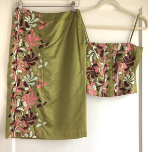Tocca Floral Embroidered Mustard Yellow Green Skirt Top 2Pc Set Size 2 - Picture 1 of 9