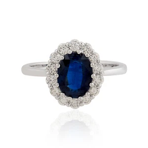 2.29 TCW Real SI/H Diamond Kyanite Gemstone Ring 18k White Gold Anniversary Gift - Picture 1 of 7
