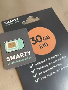 Smarty By Three Sim Card 4G Pay As You Go - Picture 1 of 5