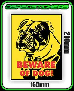 BULLDOG DOG WARNING STICKER BEWARE OF ANIMAL VINYL DECAL NOT A SIGN 21cmx16.5cm - Picture 1 of 1