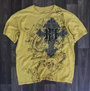 Affliction Men’s Graphic T Large Shirt Yellow Cross Loose - Picture 1 of 4