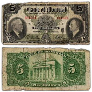 $5 1935 Bank of Montreal Canada Chartered Note #505-60-02 - Rough Edges - Picture 1 of 3