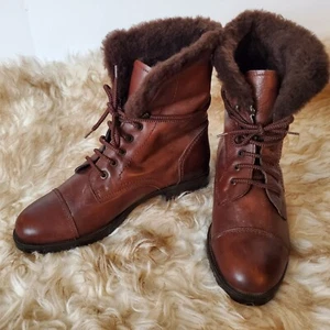 "New" Franco Fortini Ankle Boots Womens US SZ 9 EU 40 Brown W/ Faux Fur "Italy" - Picture 1 of 13