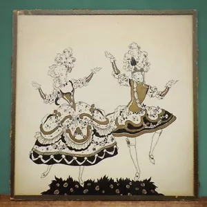 Antique Framed Portrait Print Pochoir Lady Woman Man Art Deco Vintage Ballet - Picture 1 of 13