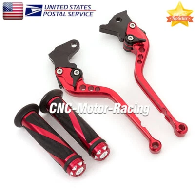 For Yamaha XT350 1985-1995 XT600 1984-1986 CNC Brake Clutch Levers & Grips Red - Image 1 of 4