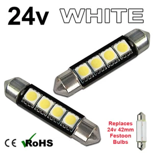 2 x White 24v 42mm Festoon Interior Plate Light 264 4 SMD Bulbs HGV Truck - Picture 1 of 3