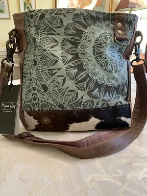Myra  Verdant Upcycled Canvas & Cowhide Leather Shoulder Bag, NEW/wTag - Image 1 of 4