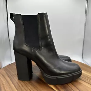 Steve Madden Revised Booties Chunky Platform Black Leather Lug Sole Women's 10M - Picture 1 of 9