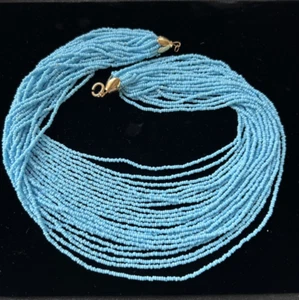 Vintage  1950's Many Strand Light Blue Czech Glass Seed Bead   Necklace - Picture 1 of 4