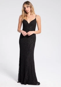 Hayley Paige Black Lace Maxi Dress Size 12 Side Slit NWT New - Picture 1 of 15