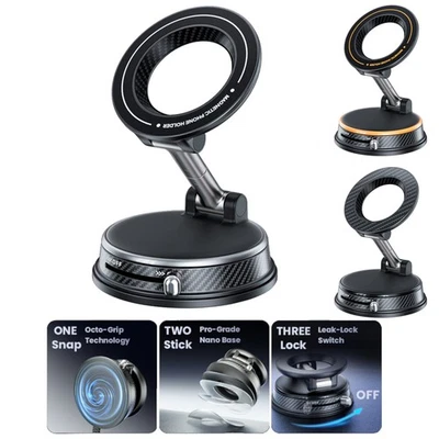 360° Vacuum Rotation Magnetic Suction Cup Phone Holder Stand Mount Set For Auto - Image 1 of 4