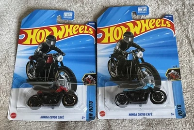 HOT WHEELS HONDA CB750 CAFE MOTORCYCLES NEW UNOPENED - lot of 2 - red and blue!! - Image 1 of 4