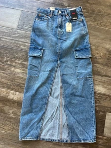 Levi's Premium gonna cargo donna alla caviglia denim colonna, taglia 25 blu lavaggio medio - Foto 1 di 7