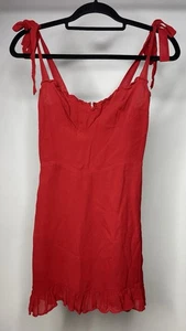 Reformation Christine Mini Dress Women's 4P Petite Red Tie Strap Ruffle Short - Picture 1 of 7
