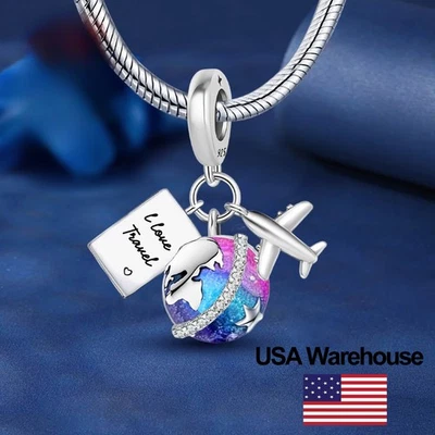S925 Sterling Silver Global Travel Charm Beads Fit for Bracelets DIY Jewelry - Image 1 of 4
