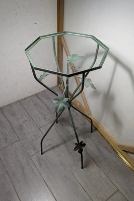 Pedestal de hierro forjado y vidrio vintage con soporte para plantas mesa hojas de hiedra italiana B Foto 1 de 4