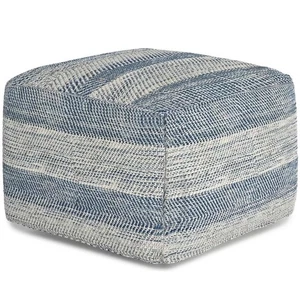 Bowery Hill Boho Square Pouf in Patterened Teal Melange Cotton - Picture 1 of 6