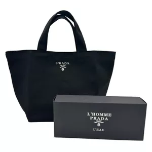PRADA Cosmetic Canvas Tote Bag Logo Print Black Novelty with original box - Picture 1 of 10