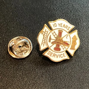 Lapel Pin or Tie Tack Fire Service 10 Years Service Gold Tone with Enamel - Picture 1 of 9