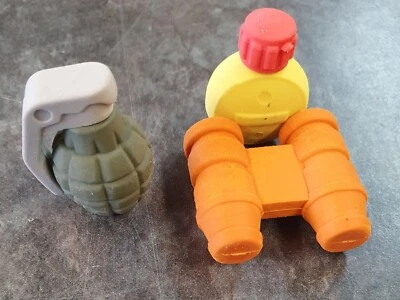 12x Kids Military Binoculars Water Bottle Grenade Novelty Erasers Rubbers Gift - Image 1 of 4