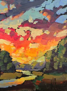 Colorist Canvas Art Impressionism Studio Painting Small Oil Handmade Sky Hawkins - Picture 1 of 8