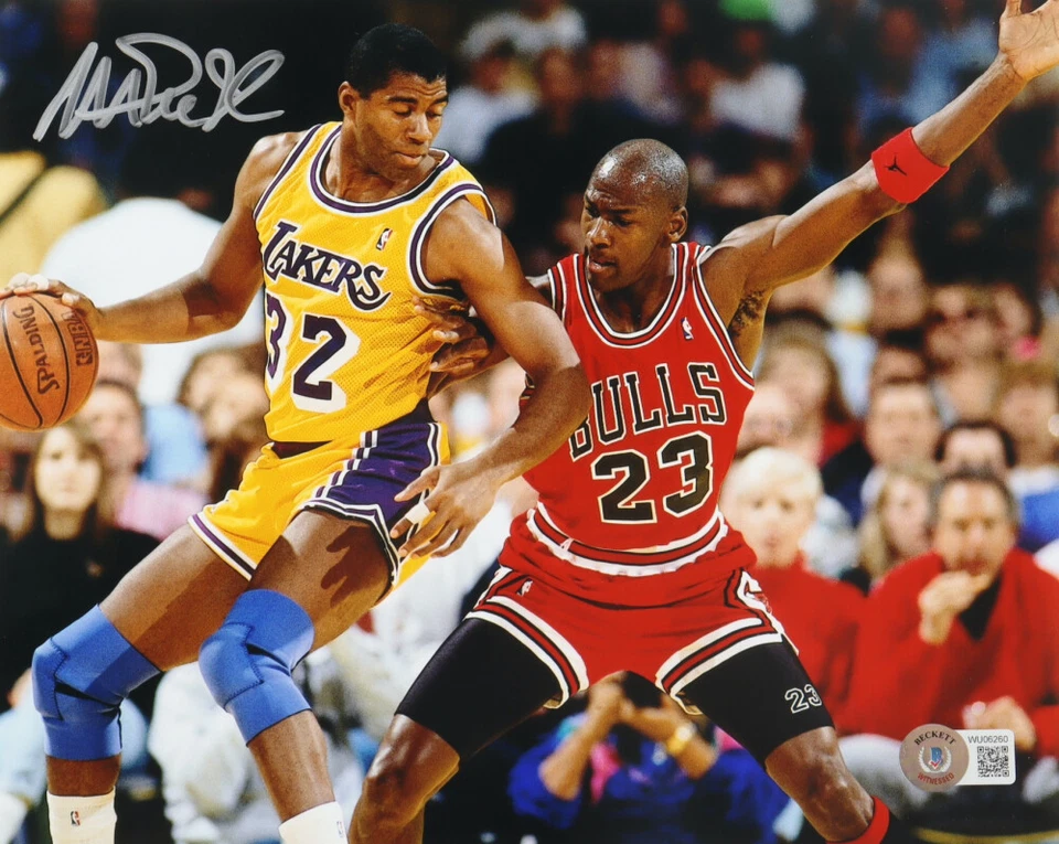 Magic Johnson Signed "Magic Johnson vs Michael Jordan" 8x10 Photo (Beckett)  - Image 1 of 1