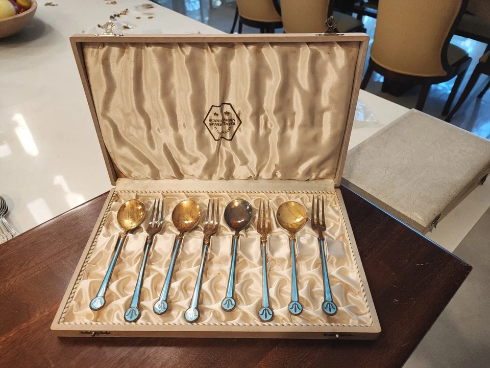 Vintage David Andersen Norway Sterling Silver & Enamel Fork & Spoon Set - Image 1 of 4
