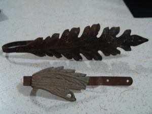ANTIQUE CURTAIN TIE BACK - LEAF DESIGN - SET OF 2 - Picture 1 of 12