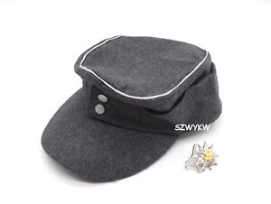 WWII German M43 Officer WH EM Wool Hat Cap+EM Edelweiss Mountain badge 57cm