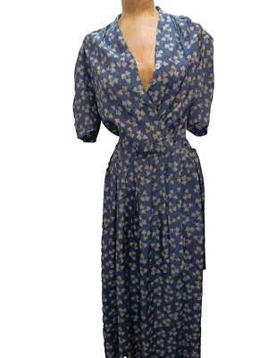 Vestido Vintage Años 80 Retro Años 40 Gris Azul Polvoriento de Karin Stevens Talla 12 Foto 1 de 4