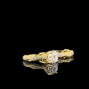 Vintage CZ Gold Ring Set, Bridal Engagement & Wedding with Filigree Details - Picture 1 of 6