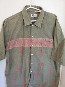 Arizona Jean Company men's XL Green Cotton Asian Tribal Short Sleeve - Picture 1 of 5