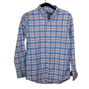 Big Boy's Vineyard Vines Whale Shirt Cotton Button Front Blue Pink Plaid Size L - Picture 1 of 5
