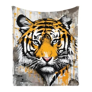 Retro Graffiti Tiger Comfy Bedspread Sofa Throw Blanket Holiday Birthday Gift - Picture 1 of 25