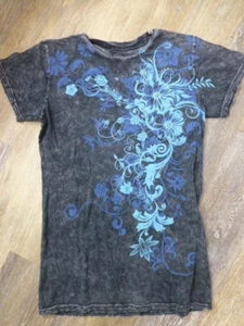 CRUEL GIRL T-Shirt Large Short Sleeve Gray with Flower Print and Studs Western - Picture 1 of 4