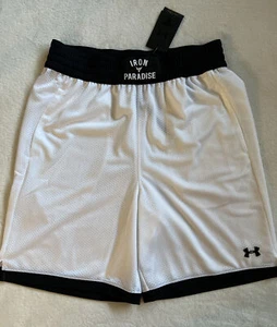Under Armour Project Rock Iron Paradise pantaloncino uomo medio a rete bianco nero - Foto 1 di 6