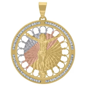 10k Tri-Color Gold Cubic-Zirconia Crucifix Religious Charm Pendant 4.3gm - Picture 1 of 2