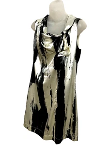 Calvin Klein Dress Size M 12 Sleeveless Black Ivory Satin Evening Wedding As New - Picture 1 of 11