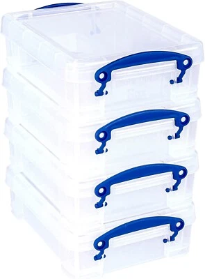 Really Useful Box 1.75 Litre Small Clear Plastic Storage Box 4 Pk - Image 1 of 4