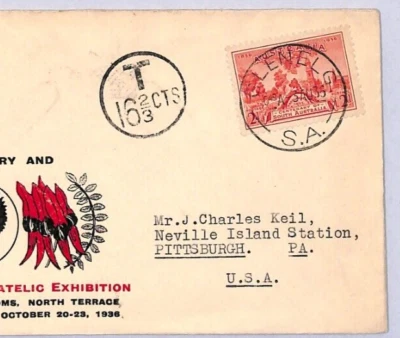 AUSTRALIA SA Mal Pagado *Impuestos 16+c* Cubierta 1936 NEVILLE ISLAND Pittsburgh EE. UU. YN38 Foto 1 de 4