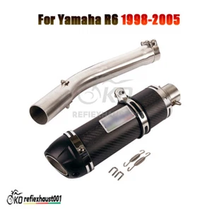 Carbon Fiber Muffler Exhaust Mid Link Pipe Slip On For Yamaha YZF-R6 1998-2005 - Picture 1 of 7
