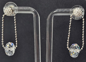 Swarovski Earrings Dangle AB Crystal Facted Silver Ball Chain Pave' Post  9mm