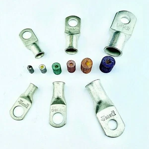 Battery Cable Ends Lugs, Copper Ring Terminals, Wire Connectors w Solder Pellets - Picture 1 of 23