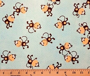 Flannel Jumping Monkeys Pin Dots Blue Comfy Print Flannel Fabric by Yard D273.18 - Picture 1 of 1