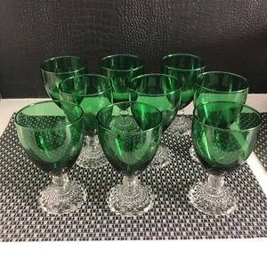 Set Of 9..Vintage Anchor Hocking Bubble Foot Forest Green Water Goblet 5.5" - Picture 1 of 4