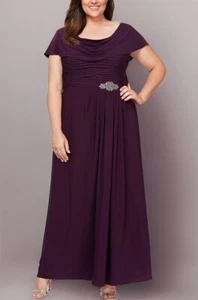Alex Evenings Plus Size Cowl-Neck A-Line Gown Women's 22W Eggplant Back Zipped - Picture 1 of 17